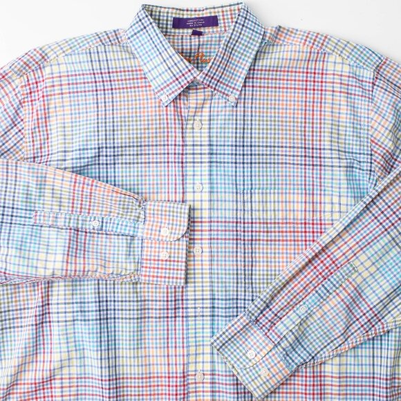 Alan Flusser Men’s Long Sleeve Button-Up Shirt Size Large Multicolor Plaid Check - Picture 1 of 7